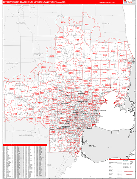 Detroit-Warren-Dearborn Metro Area Wall Map
